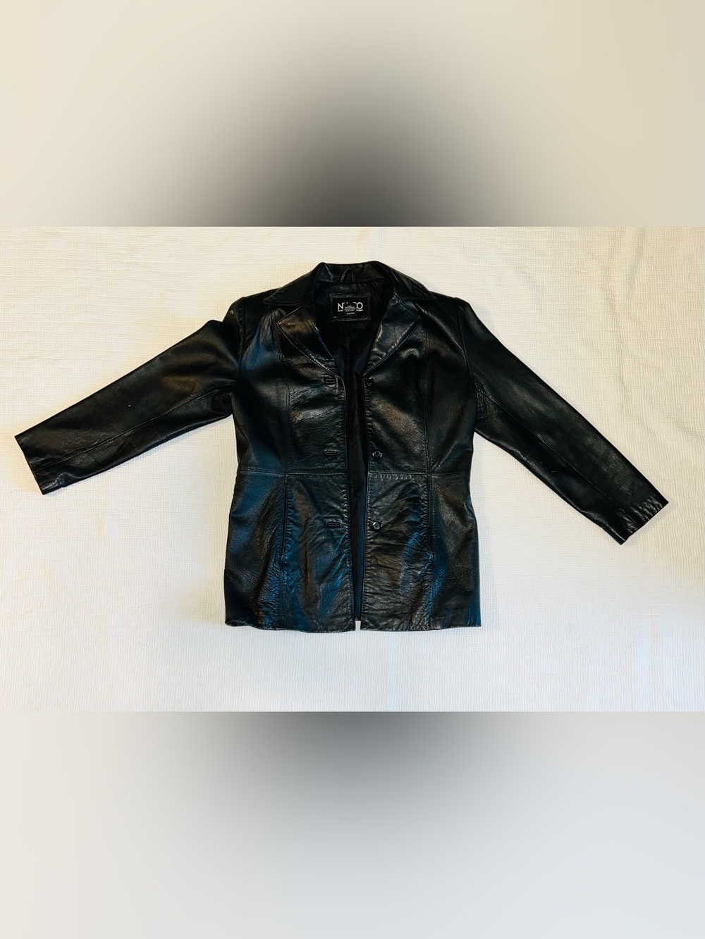 New York & Company Black Leather Button-Front Jacket